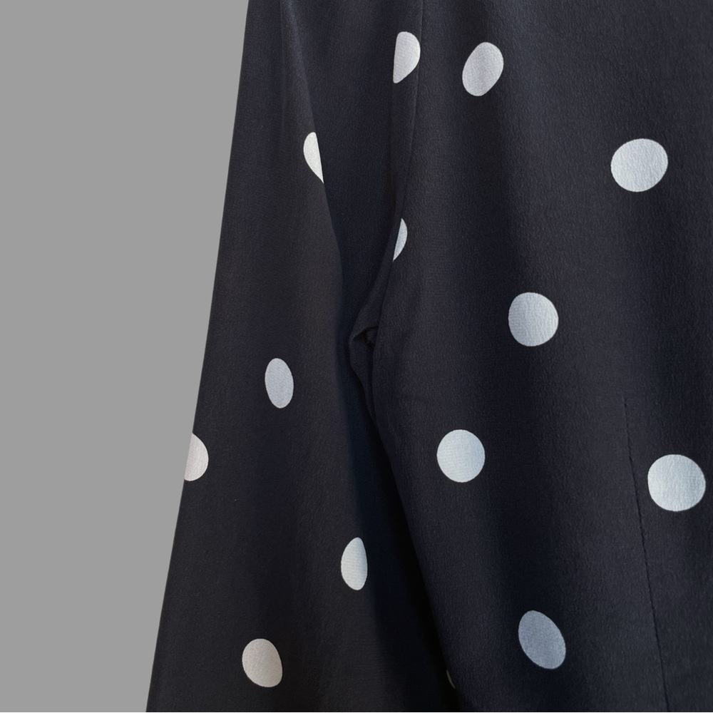 SEZANE Black & White Silk Polka Dot Long Sleeve V Neck Mini Wrap Dress - Picture 12 of 16
